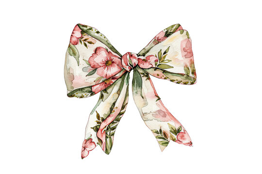 Elegant coquette bow clipart, hand-painted in watercolor with vintage finesse