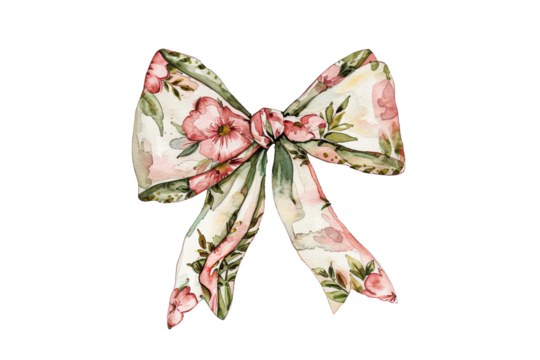 Elegant coquette bow clipart, hand-painted in watercolor with vintage finesse