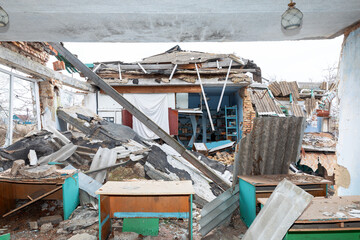 War-damaged school in village in Mykolaiv region, Ukraine