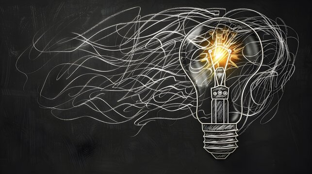 Light Bulb Idea Sketched on Chalkboard, To convey a sense of creativity and brainstorming in an education or studio setting
