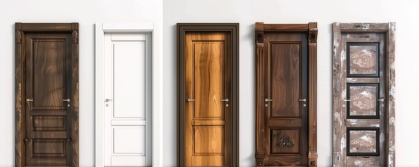 Set of 5 classic indoor doors against a white background.