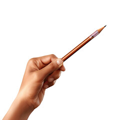 Hand holding a pencil isolated on transparent background..