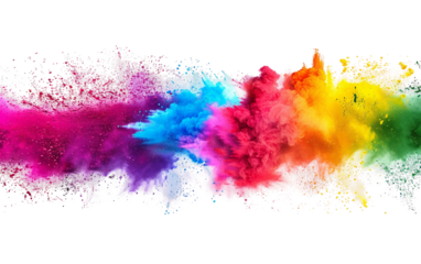 Holi Festival Banner Flourishes in a Spectrum of Bright Colors Isolated on Transparent Background PNG.