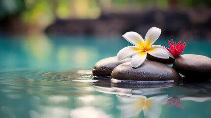 Soothing zen background with pebbles and flowers