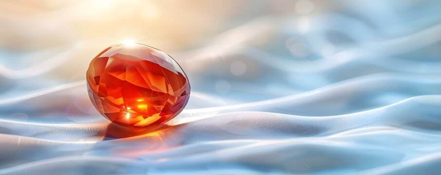 A vibrant carnelian gemstone shines brightly on a pristine white backdrop. Concept Gemstones, Carnelian, White Background, Bright, Vibrant