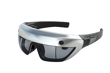 A visionary smart glasses, sleek design in silver and black, isometric view in minimalist style