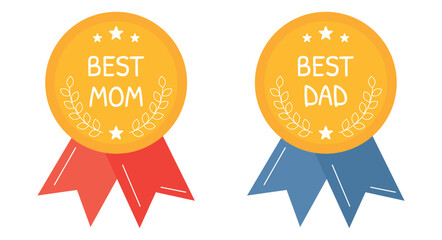 Best mom. Best dad. Reward, gift, present for mama and papa. Budge and label. Perfect for Mothers and Fathers day gifts, greeting cards, appreciation, decoration. Thank you parents.