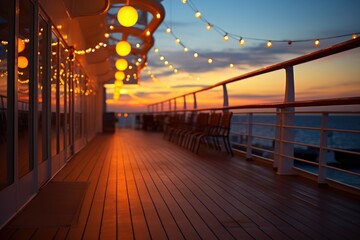 Cruise Ship Deck at Sunset: Bokeh lights with an ocean view.