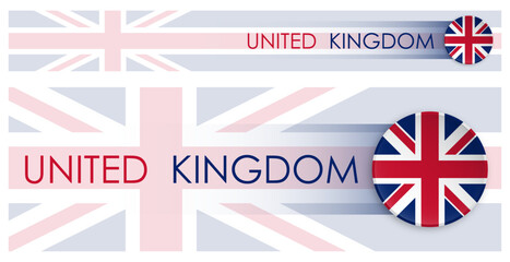 Britain flag horizontal web banner in modern neomorphism style. Webpage British country header button for mobile application or internet site. Vector