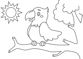 Parrot on a Tree Hand Drawn Coloring Pages