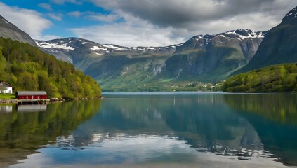 Beautiful nature norway natural landscape. lovatnet lake.