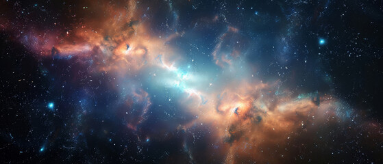 Ethereal cosmic cloudscape with vibrant interstellar nebula. - obrazy, fototapety, plakaty