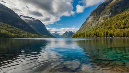 Beautiful nature norway natural landscape. lovatnet lake.