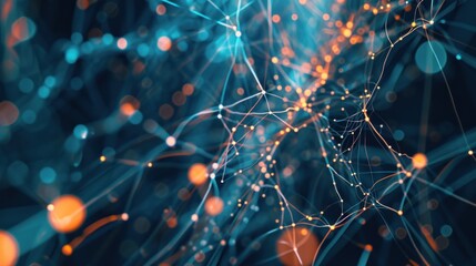 Abstract technology network, cyber geometry and polygonal lines and dots. Futuristic Technology,