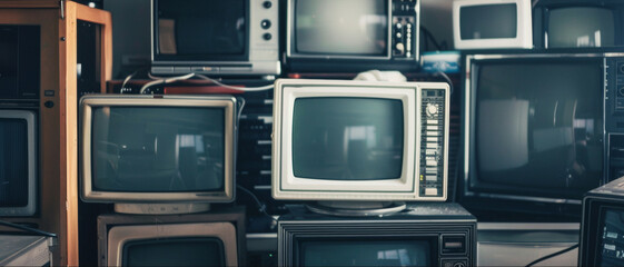 Nostalgic array of obsolete televisions evoke memories of a bygone era.