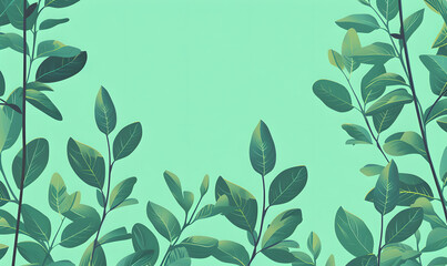 Green leaves and stems on a Turquoise background,Generative AI  - obrazy, fototapety, plakaty