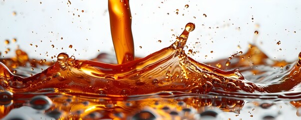 Motor oil flowing continuously against a clean white background. Concept Automotive Maintenance,...