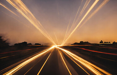 Obraz premium Fast light lines, speed of speed of colorful light trails abstract background 