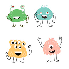 Cute baby monster character smiling vector illustration set
