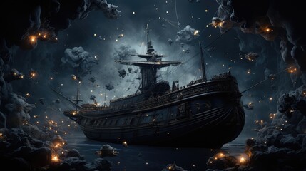 ship in the night - obrazy, fototapety, plakaty