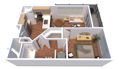 3d Floor plan for One Bedroom Top view interior design. Visualizations.