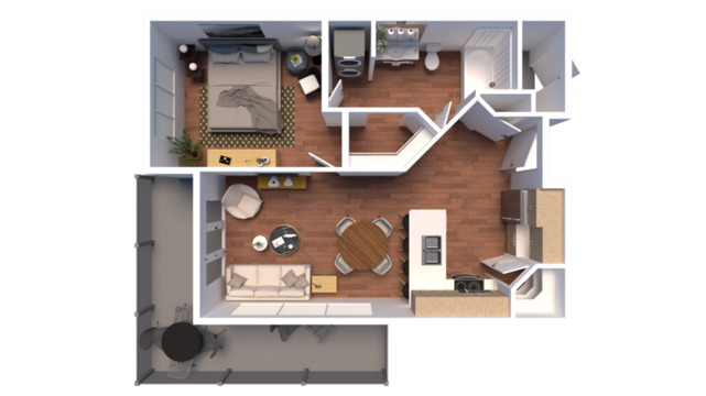 3d Floor plan for One Bedroom Top view interior design. Visualizations.