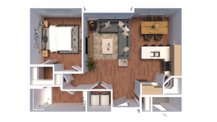 3d Floor plan for One Bedroom Top view interior design. Visualizations.