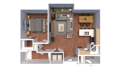 3d Floor plan for One Bedroom Top view interior design. Visualizations.