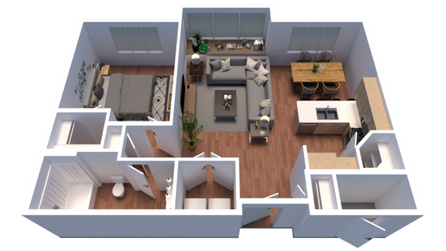 3d Floor plan for One Bedroom Top view interior design. Visualizations.
