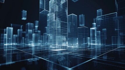 Abstract modern city model with wireless network and connection technology concept