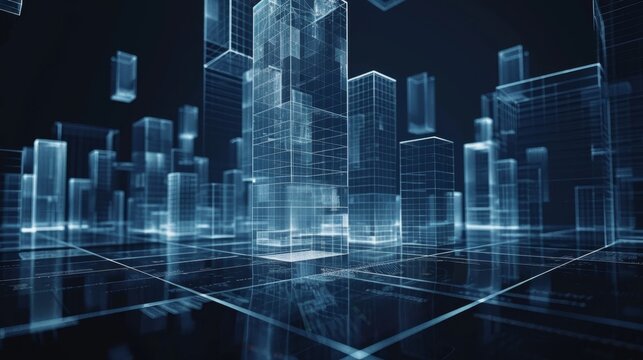 Abstract modern city model with wireless network and connection technology concept