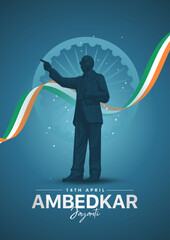 Vector illustration of Dr Bhimrao Ramji Ambedkar with Constitution of India for Ambedkar Jayanti on 14 April - obrazy, fototapety, plakaty