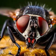 Extremely detailed macro image showing the intricate details of a housefly's eyes, igniting a sense of wonder