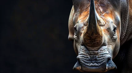 Foto auf Acrylglas Close-up of a rhino with textured skin in golden light © PAOLO
