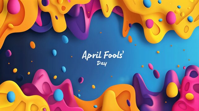 Banner for April fools day, bright color, round, flowing shapes. Concept banner for holiday, greeting card, copy space