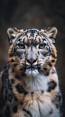 Obraz premium a snow leopard portrait looking direct in camera with low-light