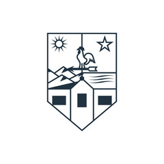 Chicken wind direction logo. Showing buildings, mountains, sea, sun and stars, with a simple style, suitable for any business, especially those related to logos.