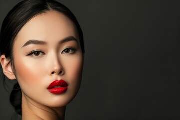 Woman With Dark Hair and Red Lipstick. Generative AI