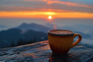 enjoy a cup of coffee with beautiful scenery professional photography - obrazy, fototapety, plakaty