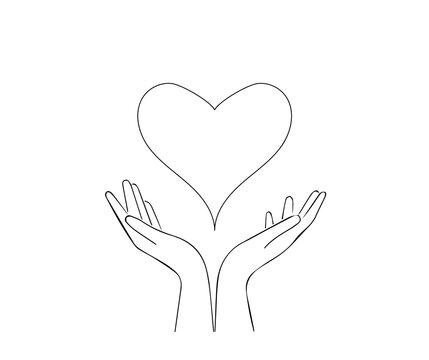 sign two hands heart black outline on a white background, 