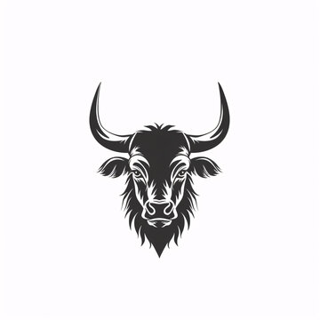 A minimalist, logo featuring a sleek and stylized Bull Horn head against a white background awesome, professional, vector logo, simple, black and white