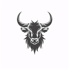 A minimalist, logo featuring a sleek and stylized Bull Horn head against a white background awesome, professional, vector logo, simple, black and white