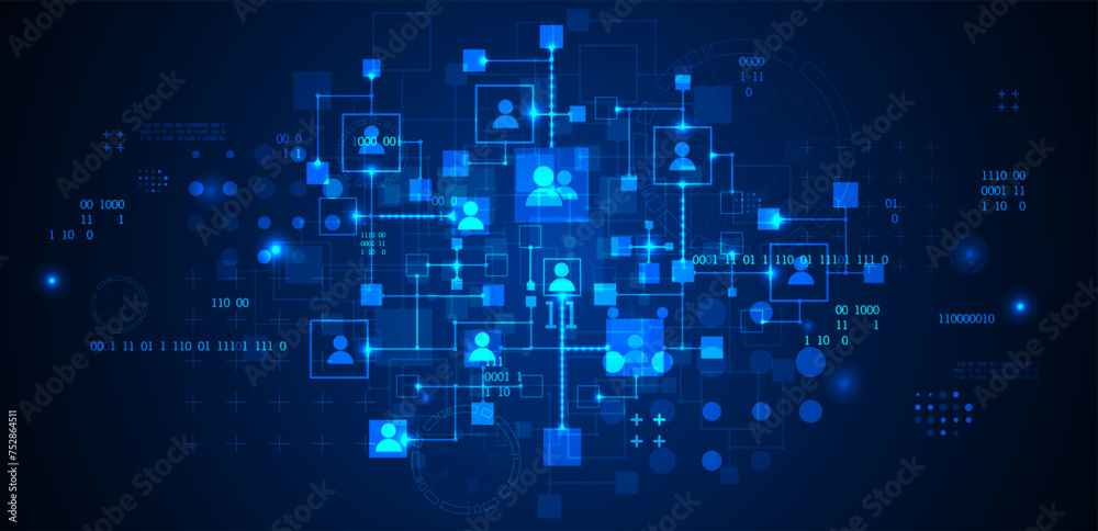 Aufkleber Abstract representation of a computer network and its users in the form of icons of people in squares. Vector illustration. Hand drawn.