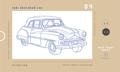 retro car outline vector illustration 04