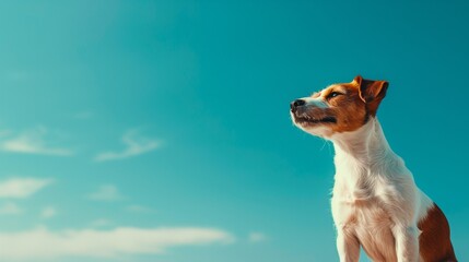 jack russell terrier on blue sky background