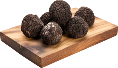 black truffle on wooden board isolated on white or transparent background,transparency 