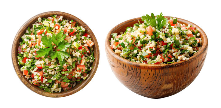 tabouli salad with parsley and bulgur Isolated cutout on transparent background.