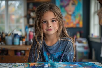 Fototapeta premium A cheerful and adorable toddler girl enjoying an art class, expressing creativity and joy with crayons.
