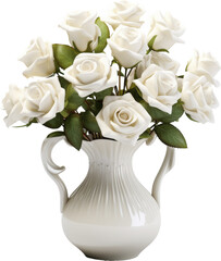 white roses in white vase isolated on white or transparent background,transparency 