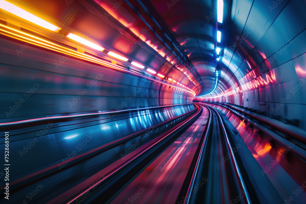 Poster moving with high speed in a tunnel. engineering industry. motion blur. created with generative ai te